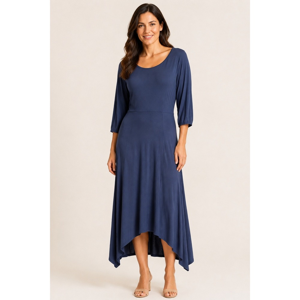 Robbie Bee Navy Blue Tie Back High Low Midi Dress L NWT Classic Feminine Elegant